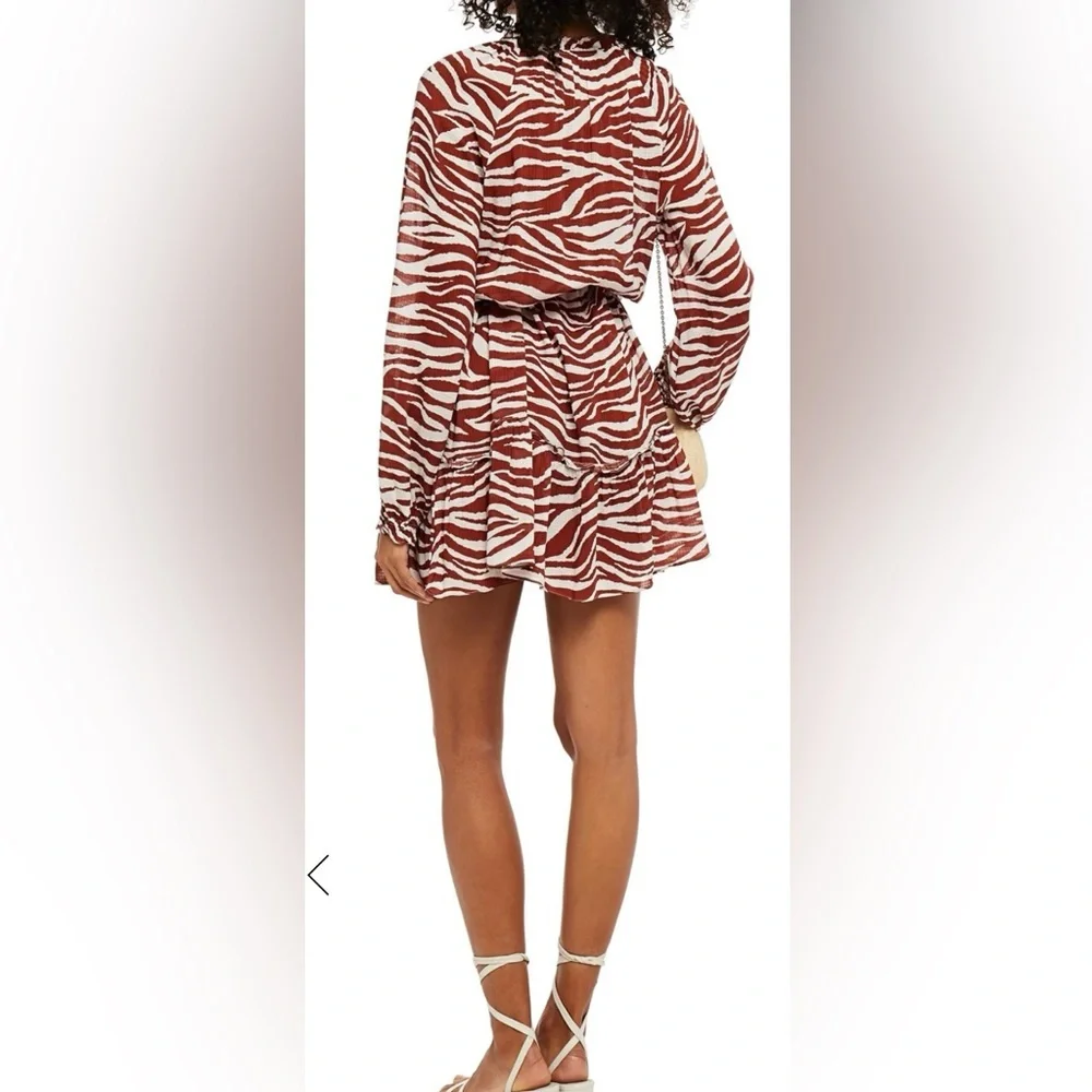 Veronica Beard Danica Tasseled Gathered Animal Print Mini Dress Size S - Picture 2 of 12